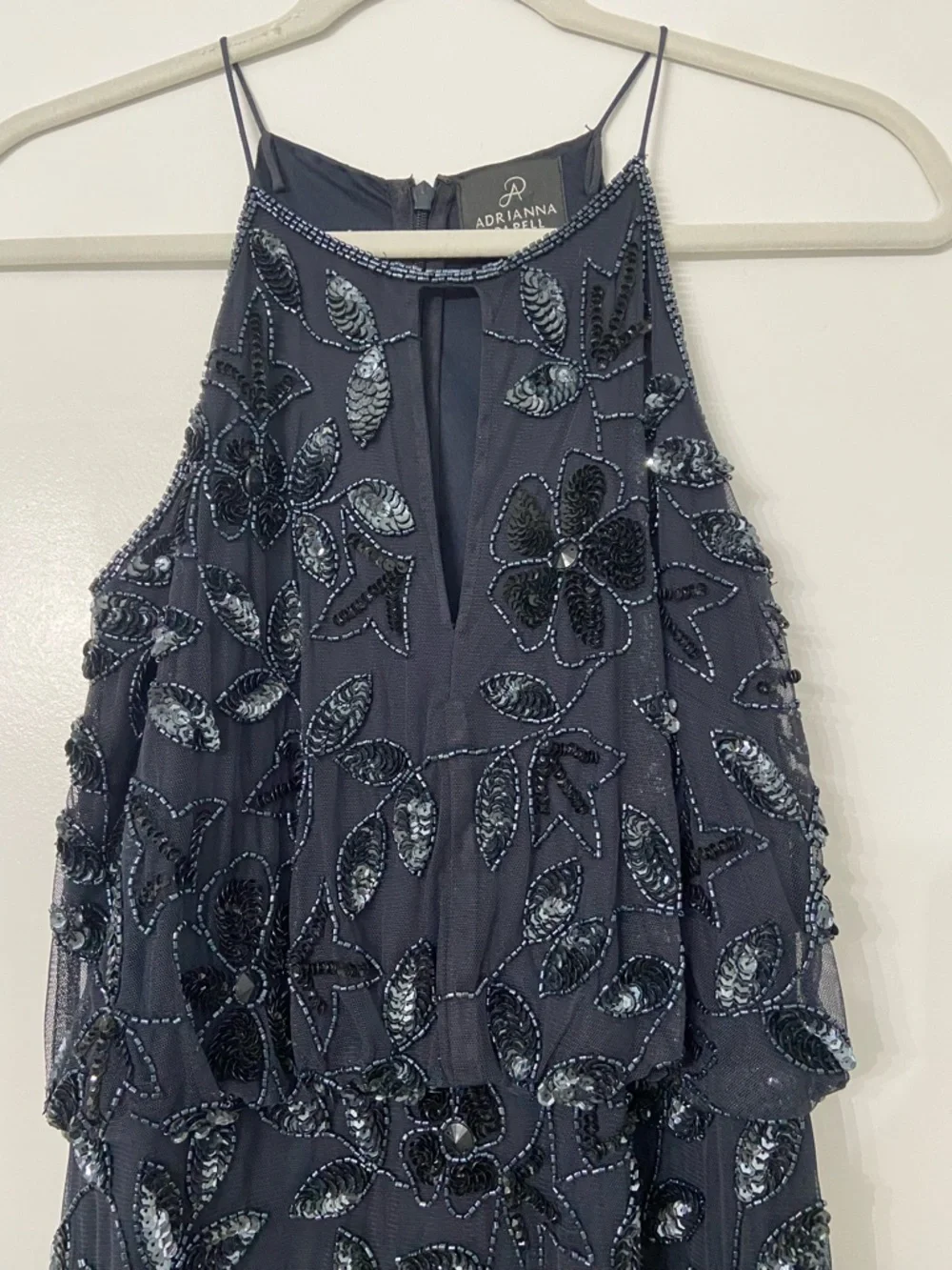 Adrianna Papell Halter Floral Sequin Maxi Gown Blue NEW - Picture 3 of 10